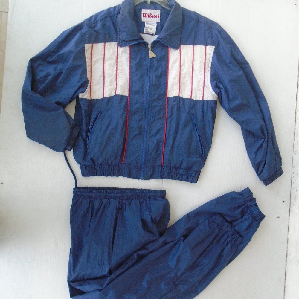 vintage Wilson Track Suit Set Womens Size S Blue/White Full-zip Pockets